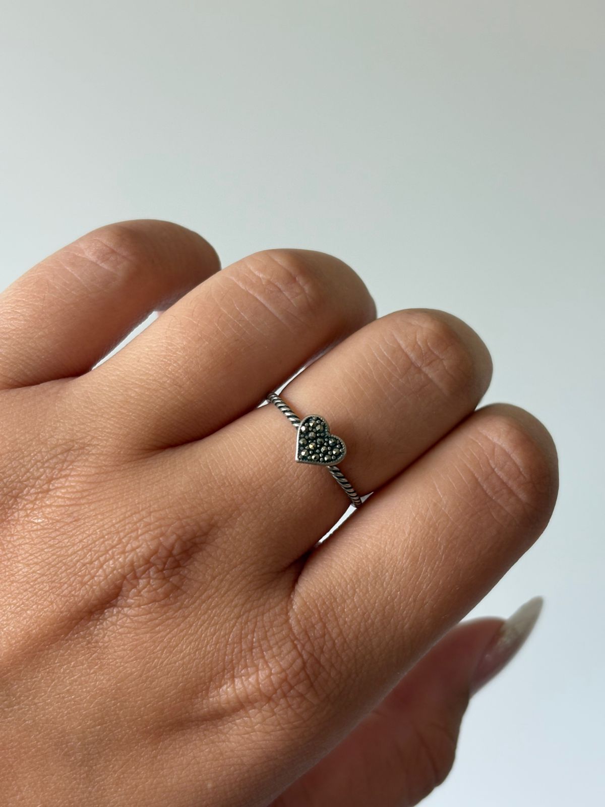 Anel Coração Cravejado de Marcassitas